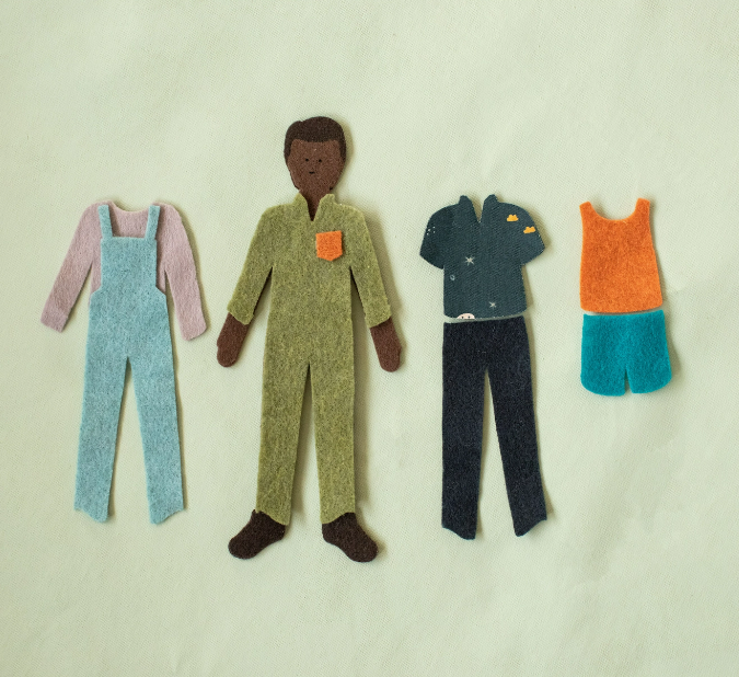 Felt boy doll with changeable clothes