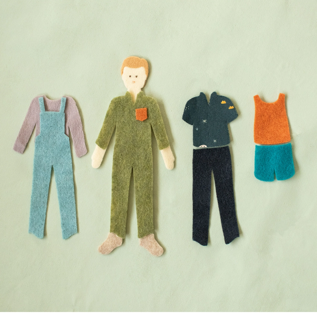 Felt boy doll with changeable clothes