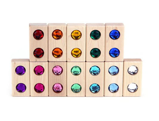 Rainbow colored gem stones in building blocks