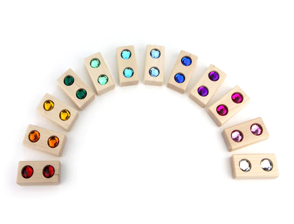 Rainbow colored gem stones in building blocks