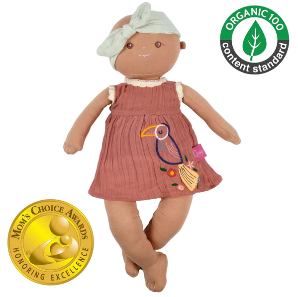 Soft Girl Baby Doll with Green Headband and Pink Dress