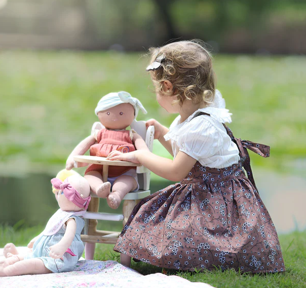 Soft Girl Baby Doll with Green Headband and Pink Dress